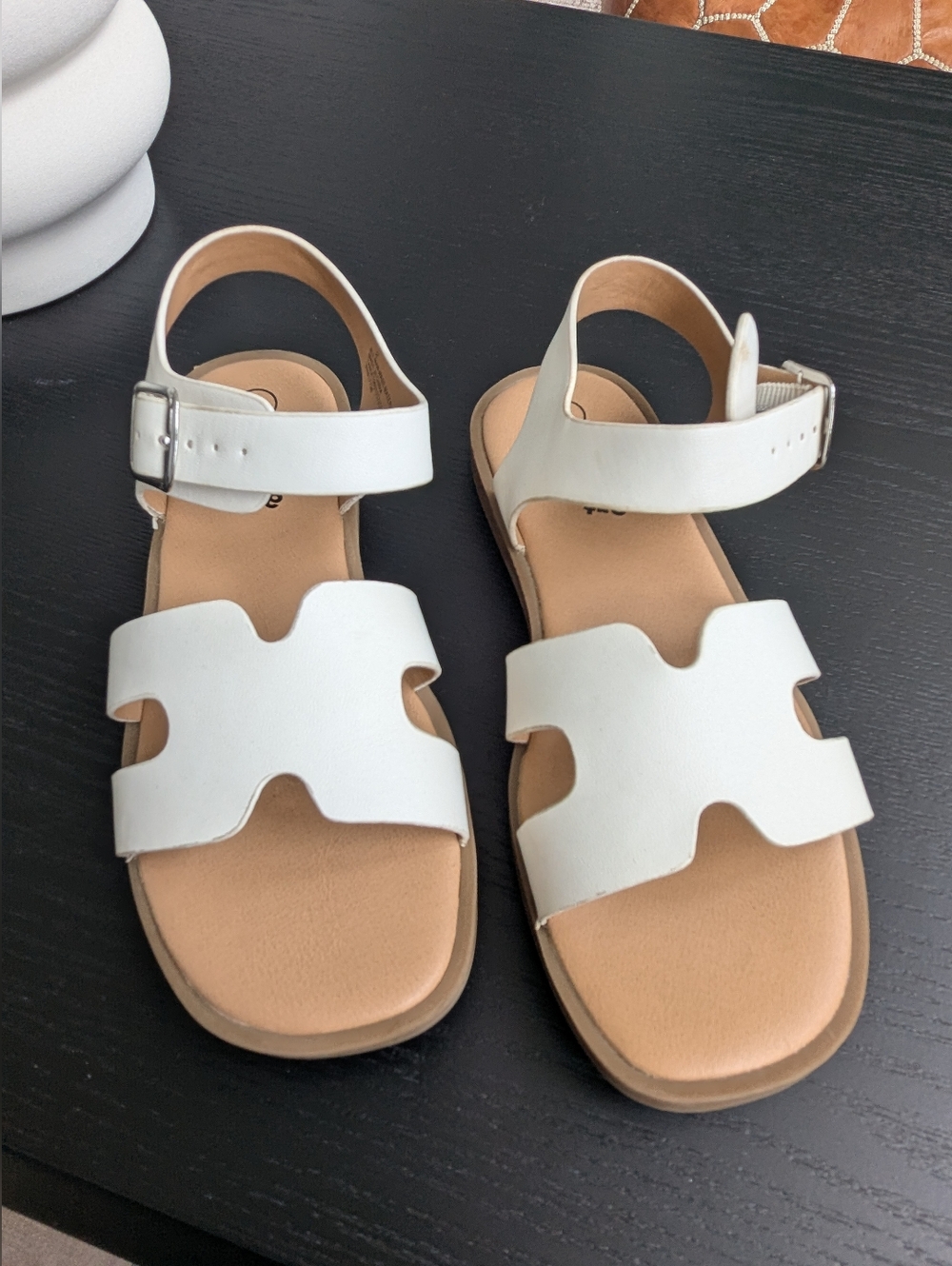White Cutout Strap Sandals